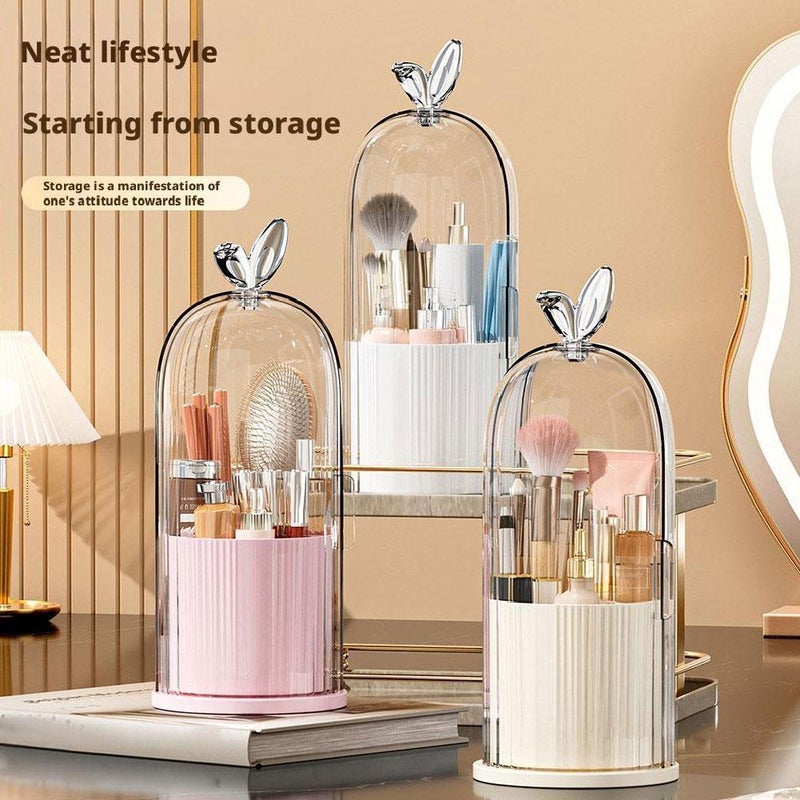Makeup Brush Holder Organizer with 360° Rotating, Sliding Opening Dustproof Brushes Container for Vanity Bathroom Countertop, Easy Visibility - Image 4